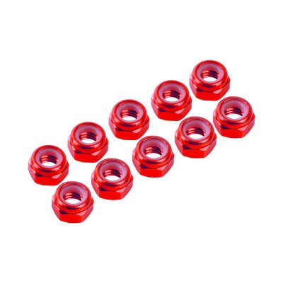 3 mm. ALU. NYLON NUT RED (10pcs)