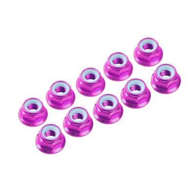 4 mm. ALU. NYLON NUT W/FLANGE PINK (10 pcs)