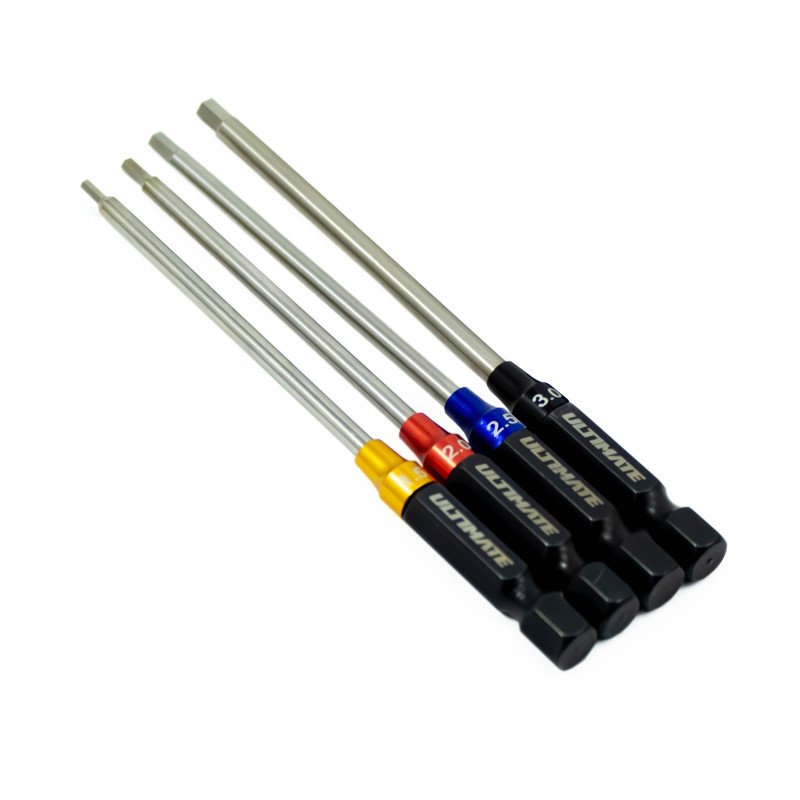 POWER TOOL HEX TIPS SET w/ ID COLLAR 1.5/2.0/2.5/3.0mm x98mm.